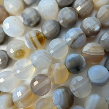 Banded Agate Gemstone Beads - Lentil Shape - Faceted Finish 