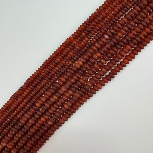 Carnelian Beads -  Frosted Rondelle