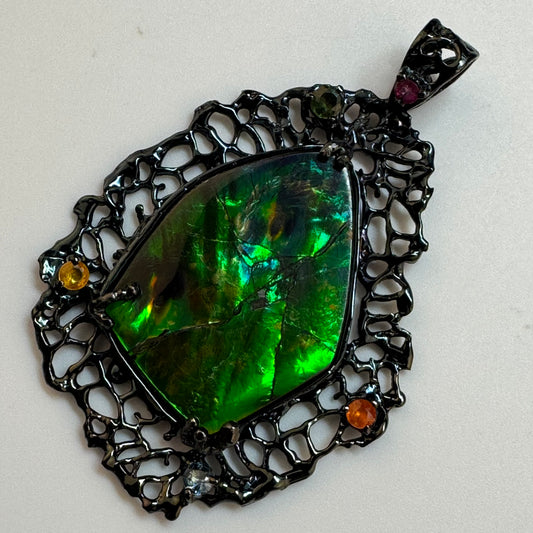 Ammolite Pendant with Multicolor Sapphires image 0