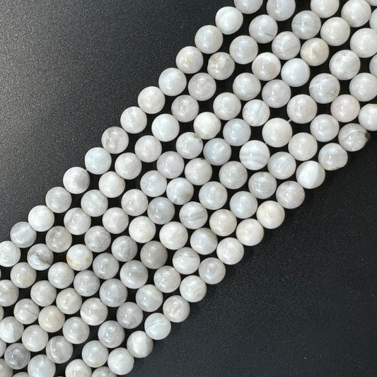 White Lace Chalcedony Beads - Polished Round