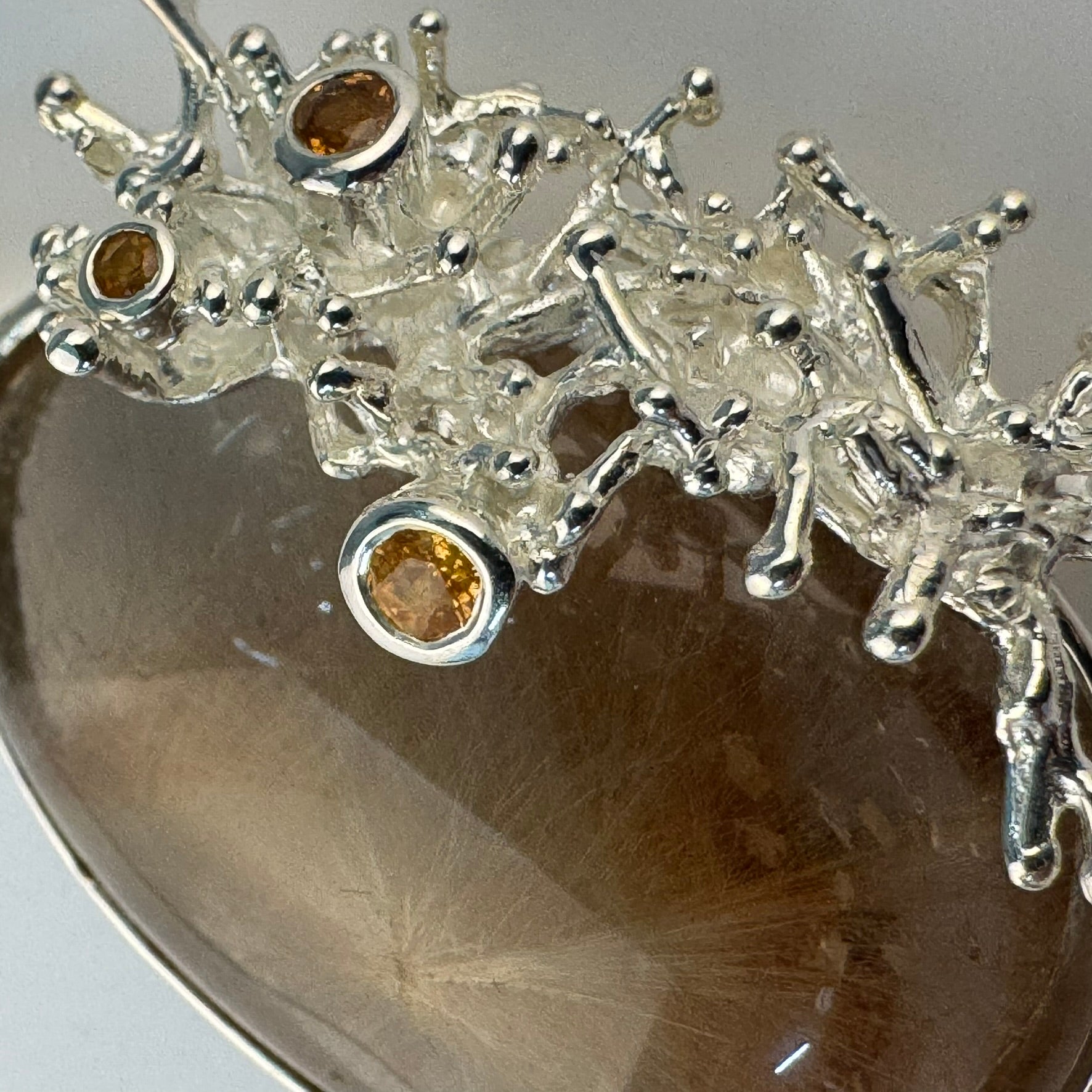 Golden Rutilated Quartz Coral Reef Pendant with Three Yellow Sapphires image 2