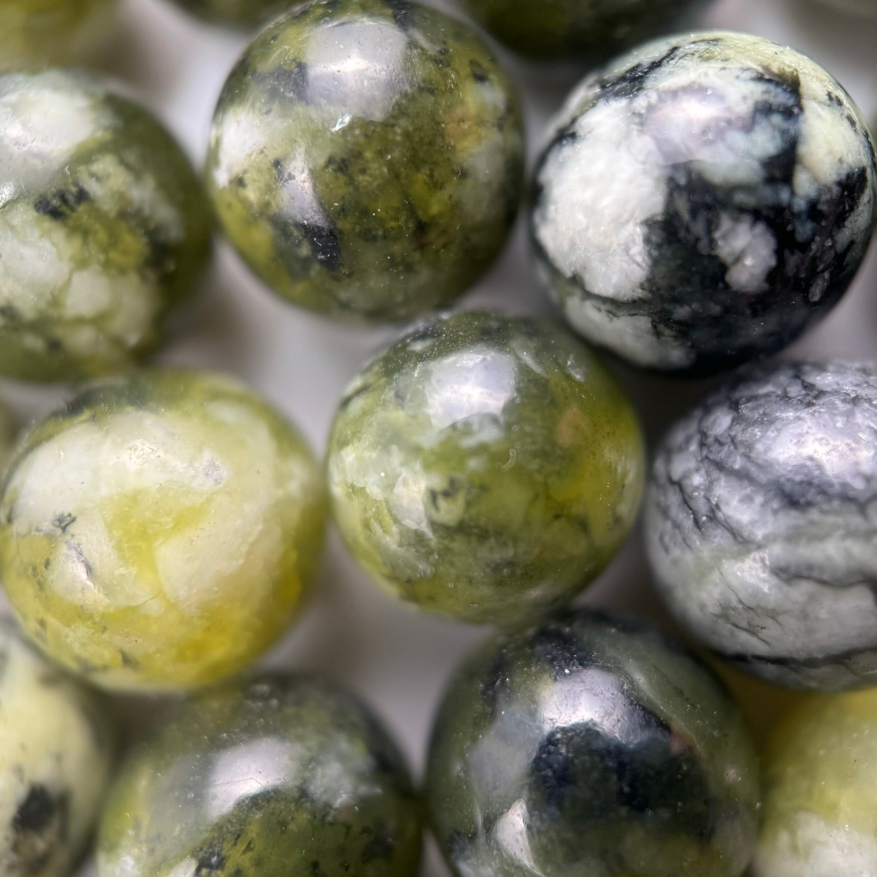 Dendritic Green Serpentine Polished  Round Beads image 1