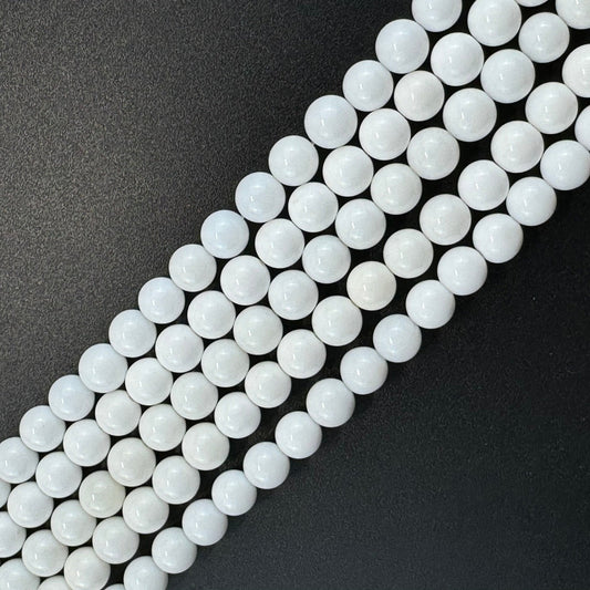 White Agate Polished Round Beads