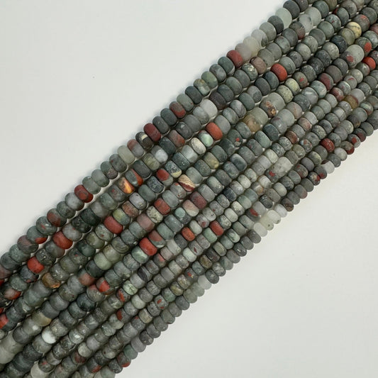 Frosted Rondelle African Bloodstone Beads - (A Quality)