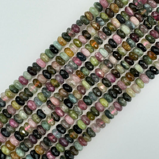 Faceted Multicolor Tourmaline Rondelle Beads