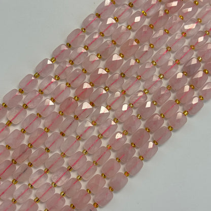 Rose Quartz Rectangular Faceted Cushion Cut 10xÂ8 mm Beads image 0