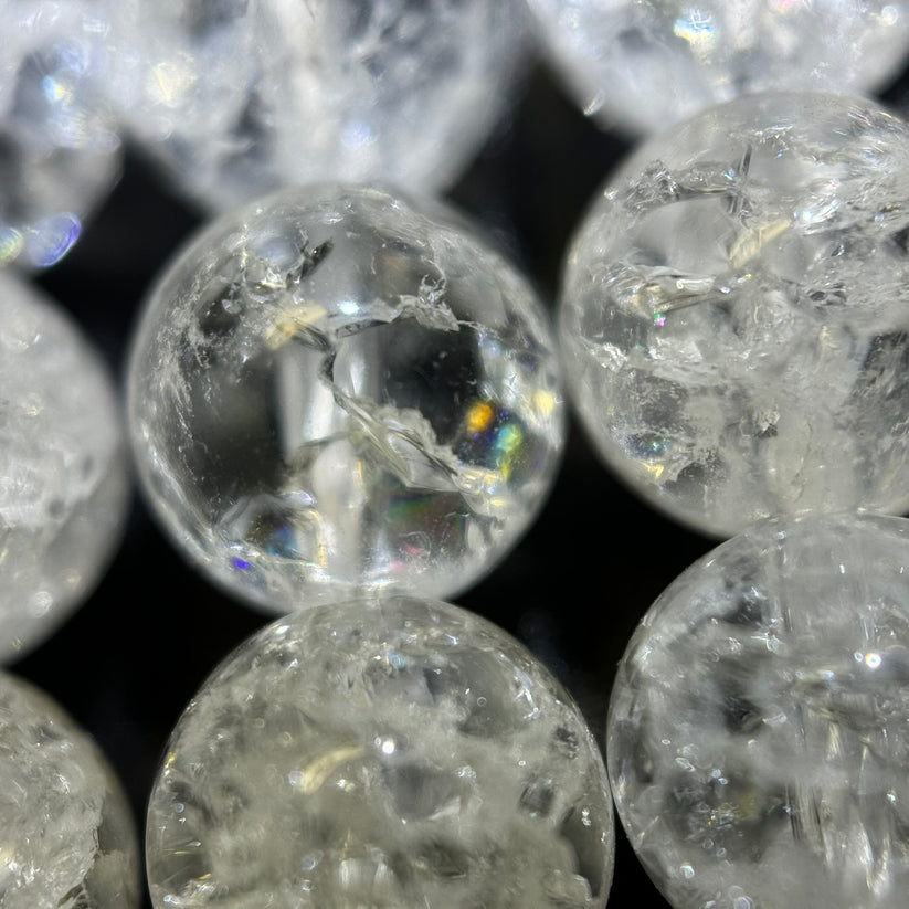 Crackle Quartz Polished Round Beads - Unique Crackled Clear Quartz Beads for Jewelry
