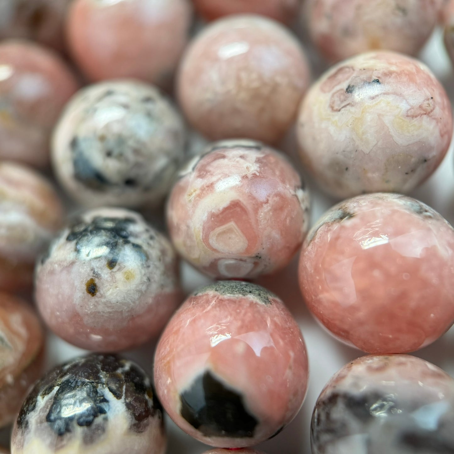 Dendritic Rhodochrosite Polished Round Beads image 11