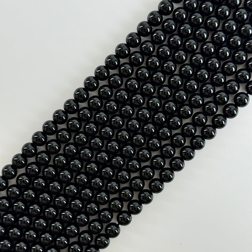 Black Tourmaline Polished Round Beads - Fine Quality Gemstone Beads