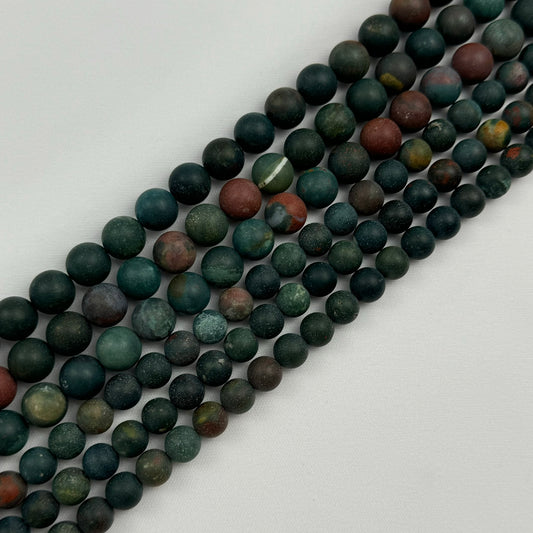 Frosted Round Bloodstone Beads - (A Quality)