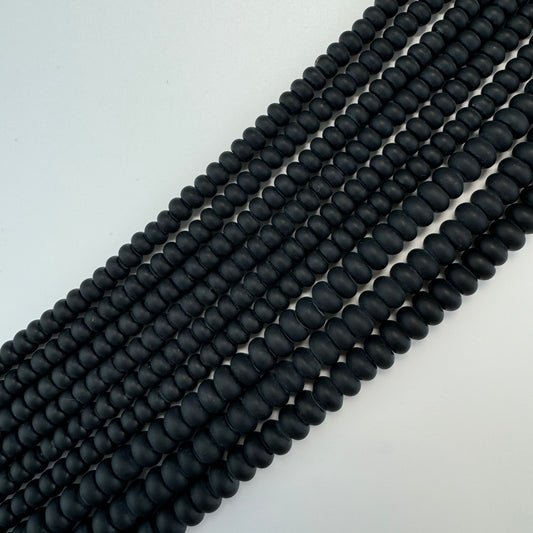 Black Onyx Frosted Rondelle Beads