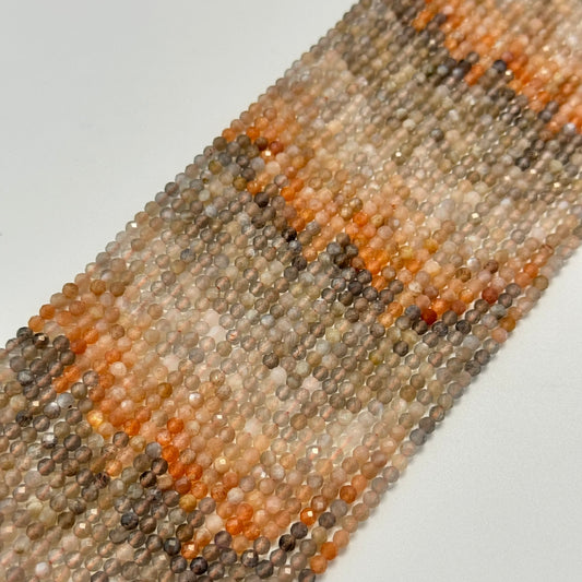 Multicolor Moonstone Sunstone Faceted Round Beads - (AA Quality)