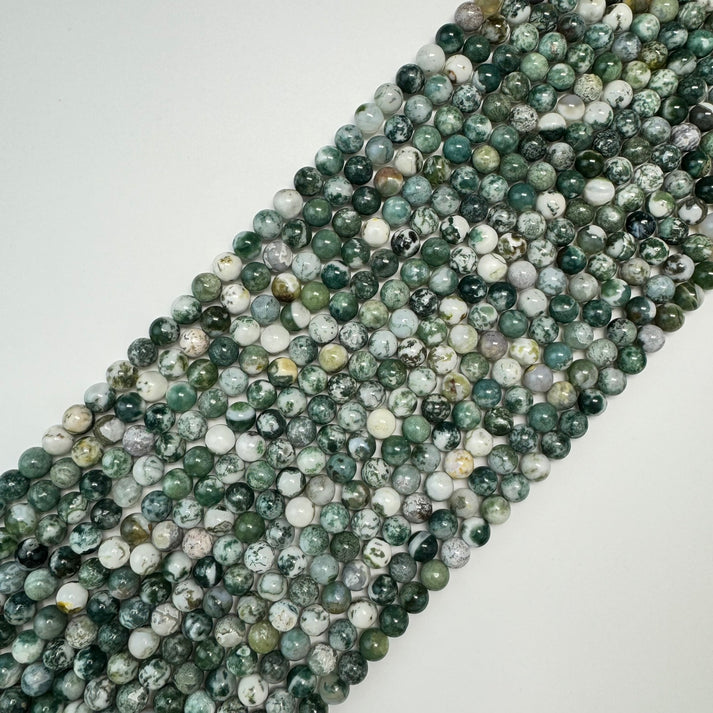 Tree Moss Agate Stone Beads in Polished Finish and Round Shape Handpicked by Reza Piroznia Gemologist for jewelery making