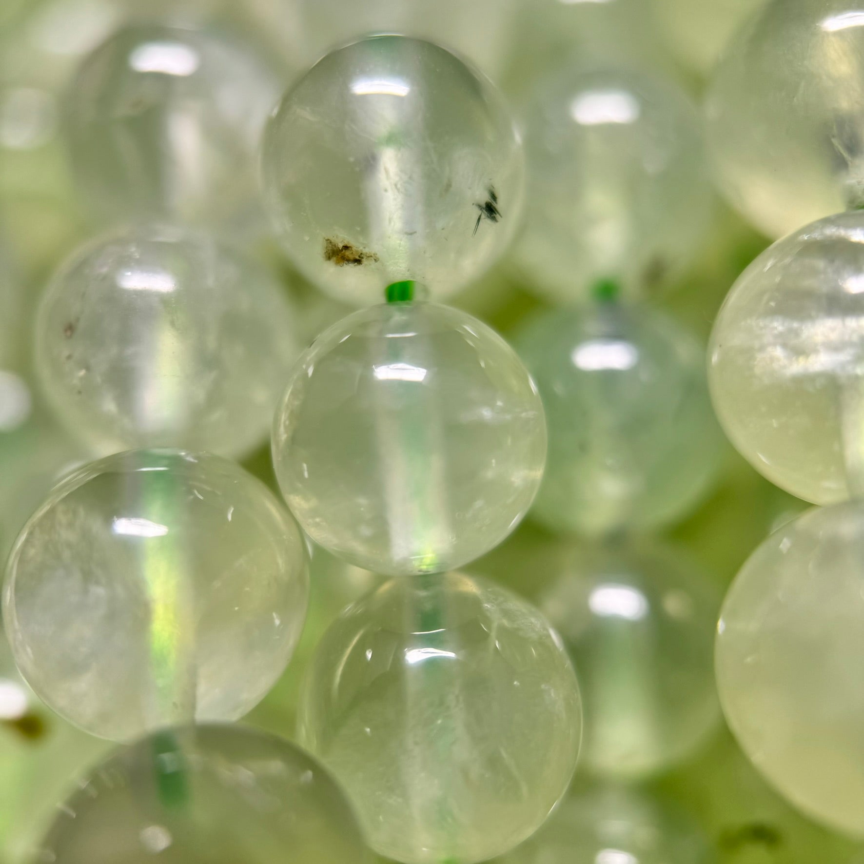 Prehnite Polished Round Beads AA Quality image 3