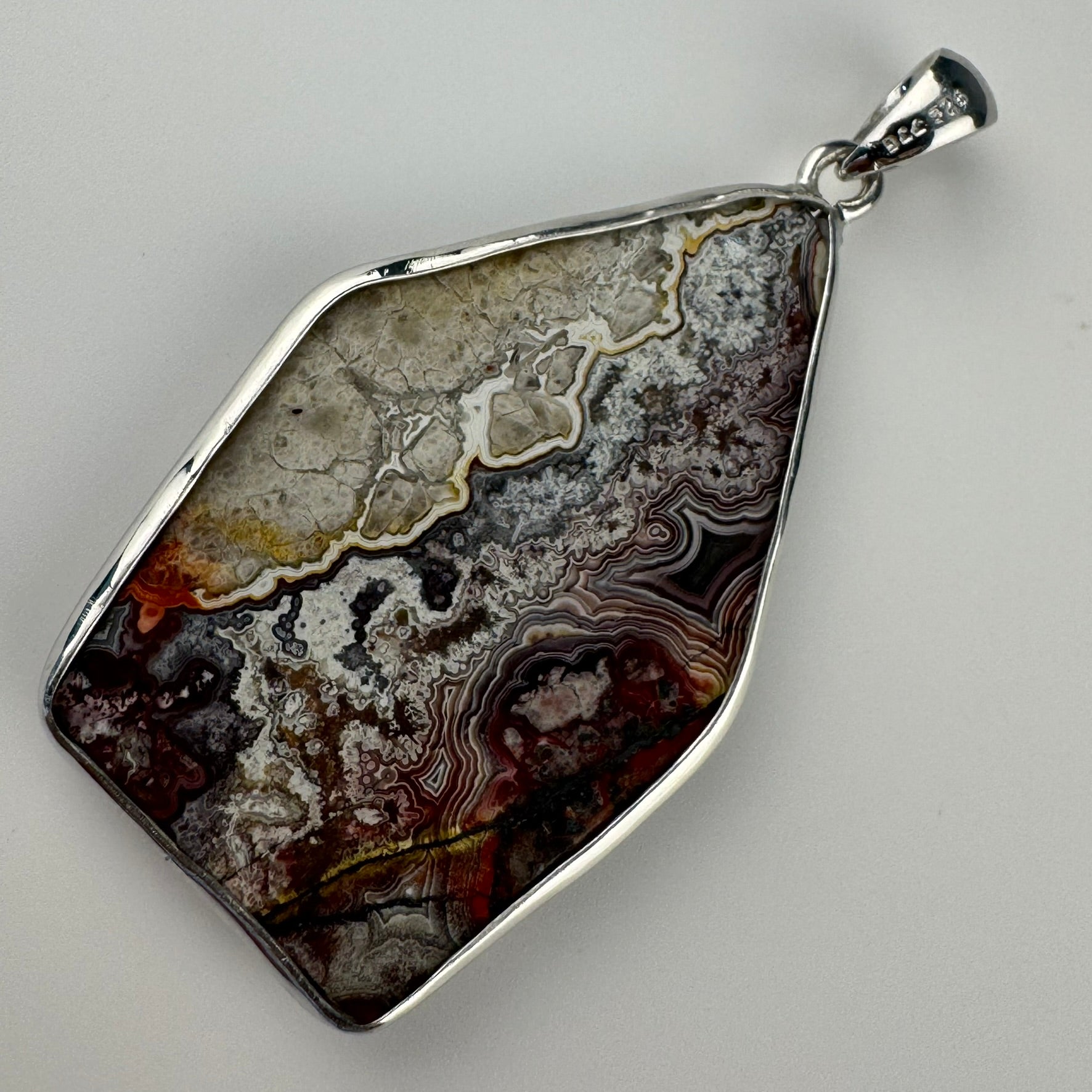 Double-Sided Mexican Crazy Lace Agate 925 Sterling Silver Pendant image 4