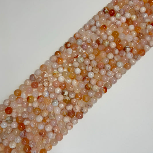Orange Sakura Agate Polished Round Beads