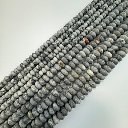 Grey Crazy Lace Agate  Frosted Rondelle Bead image 2