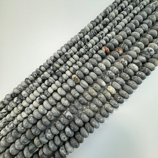Grey Crazy Lace Agate  Frosted Rondelle Bead