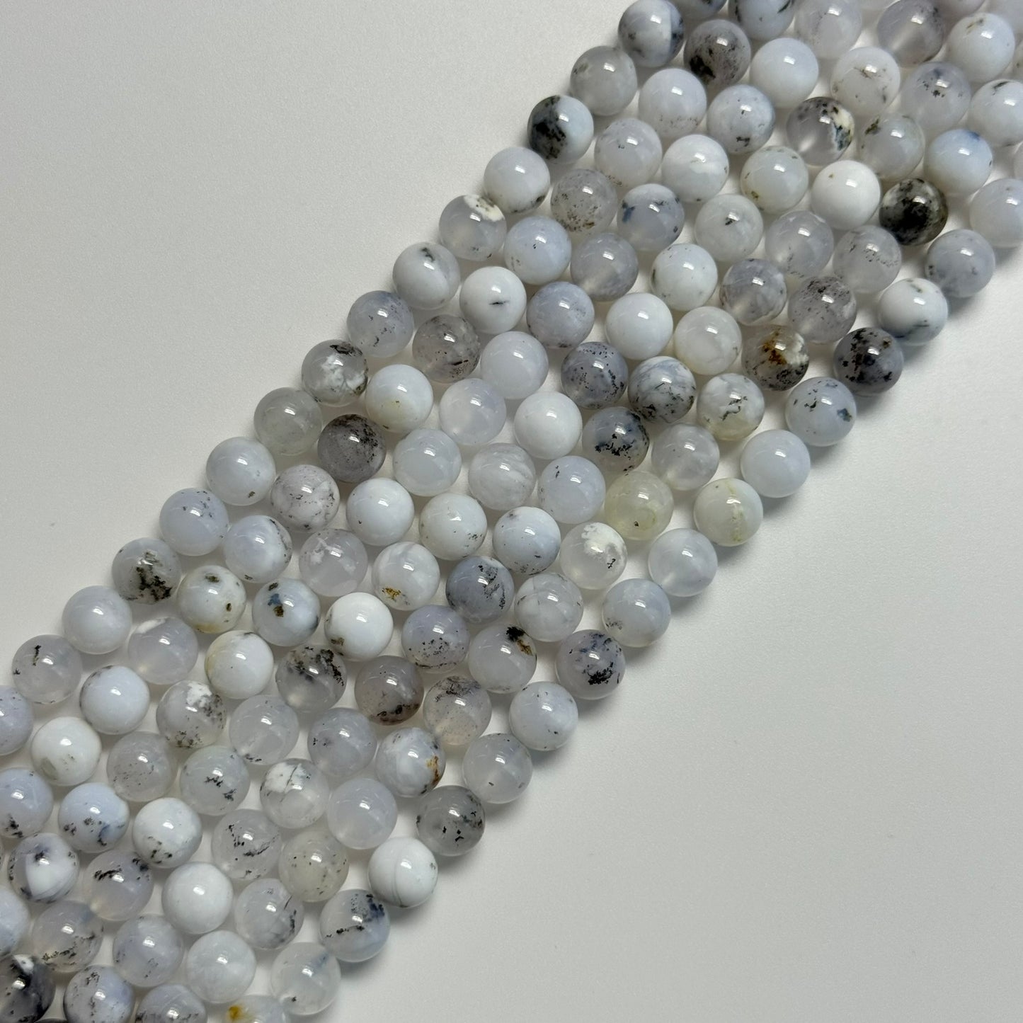 Dendritic White Chalcedony Polished Round Beads image 0