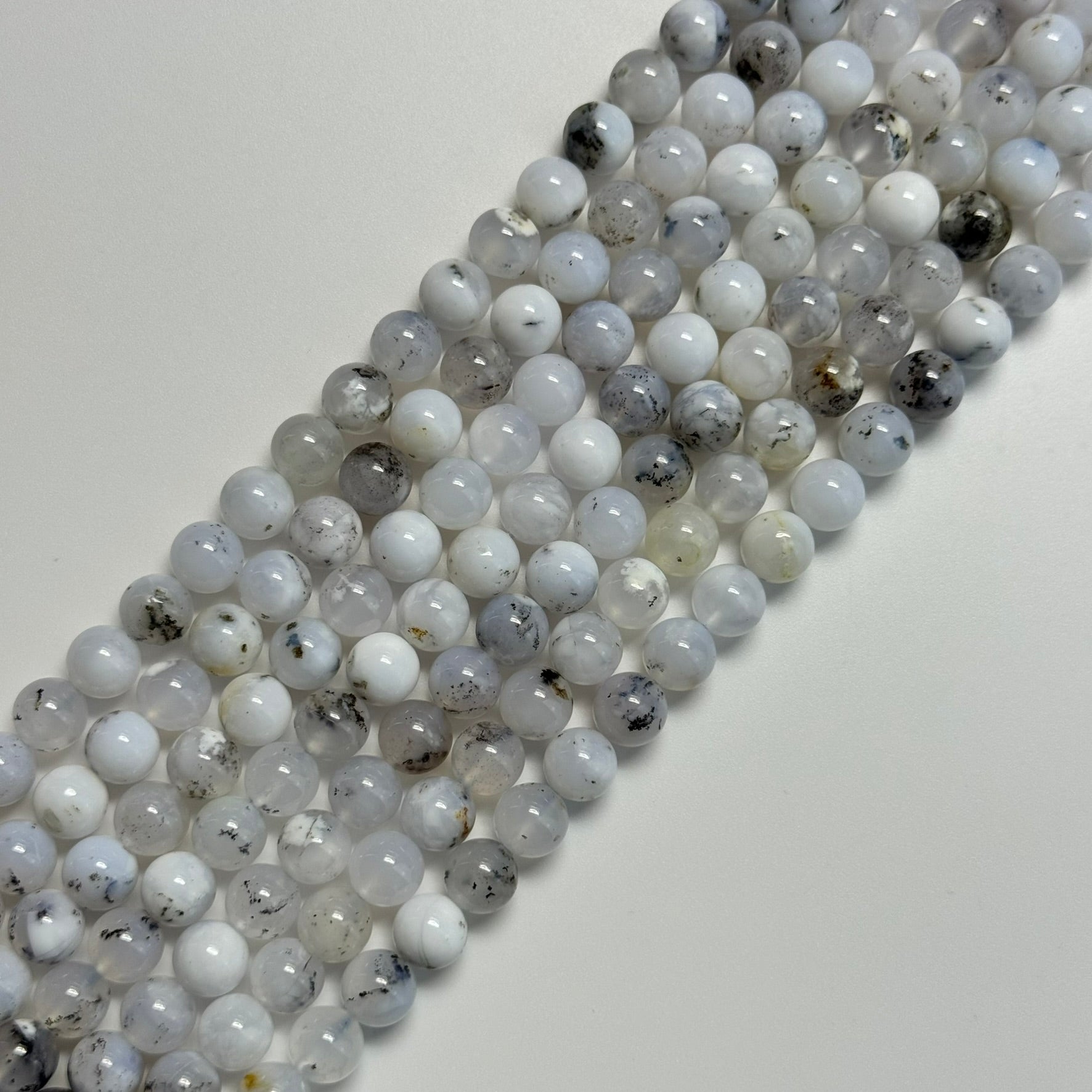 Dendritic White Chalcedony Polished Round Beads image 0