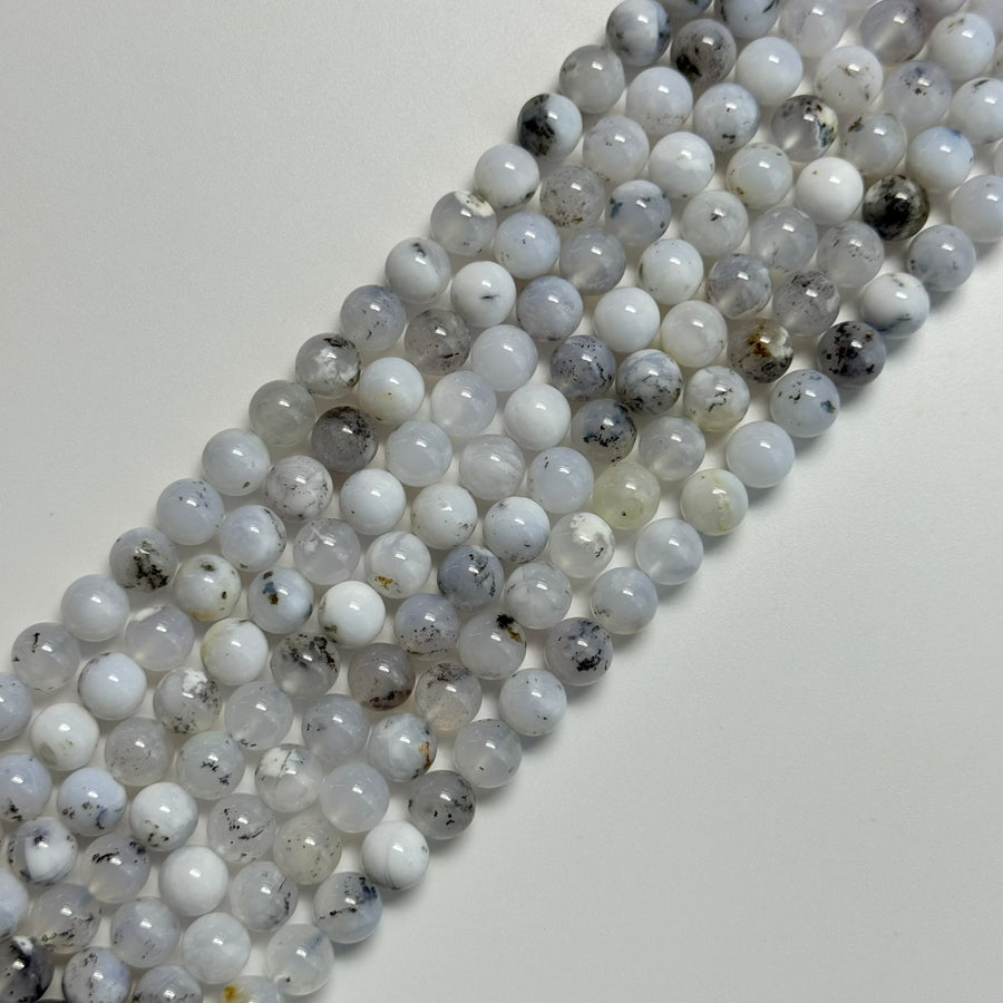 Dendritic White Chalcedony Polished Round Beads image 0