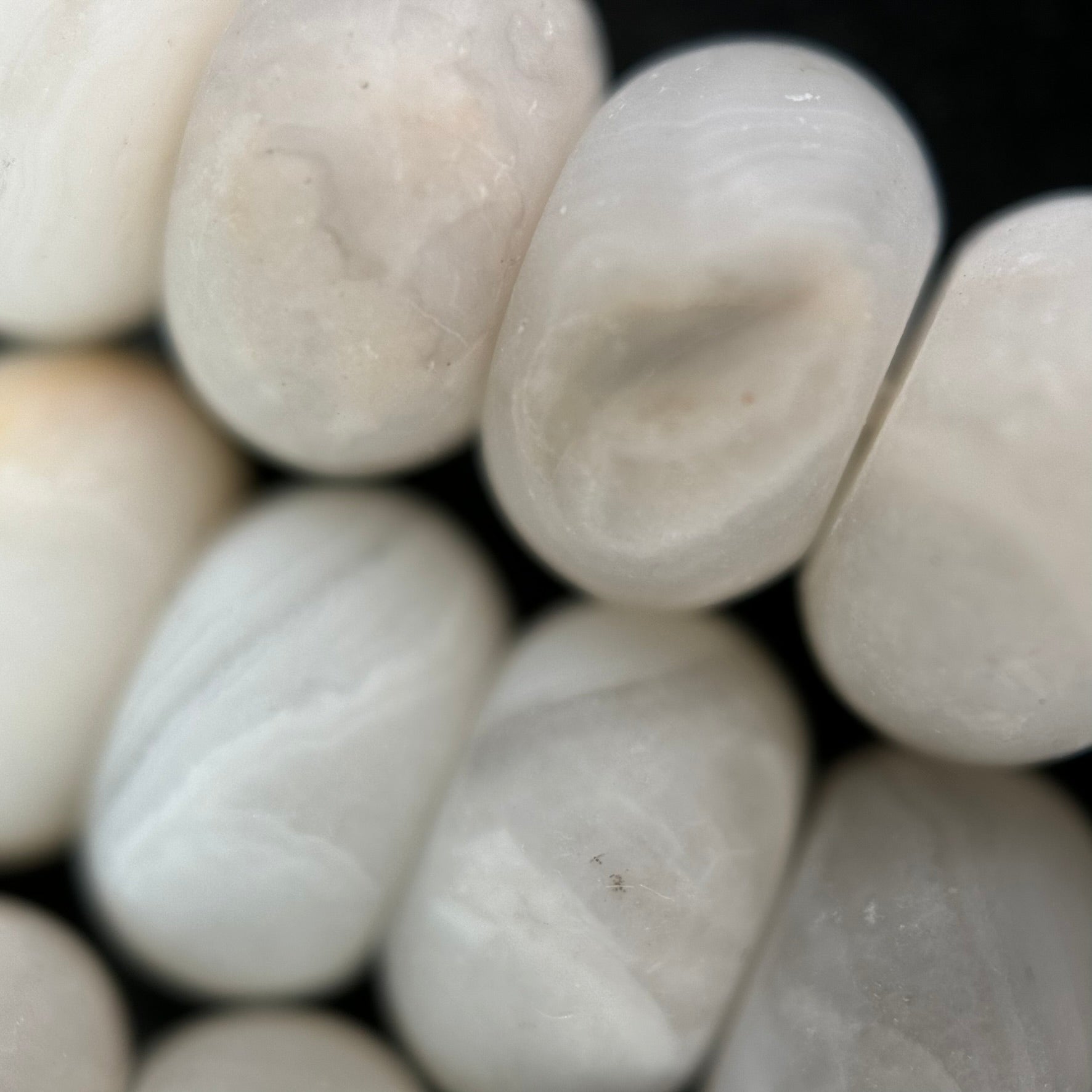 White Lace Agate Chalcedony Frosted Rondelle Beads image 1