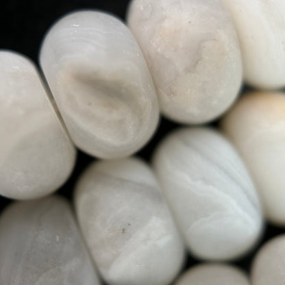 White Lace Agate Chalcedony Frosted Rondelle Beads image 1