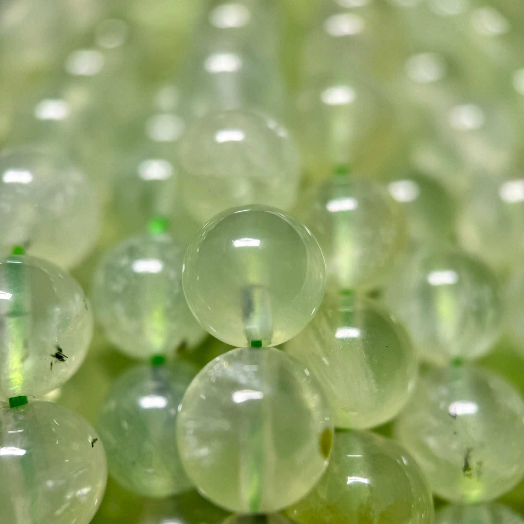 Prehnite Polished Round Beads AA Quality image 1