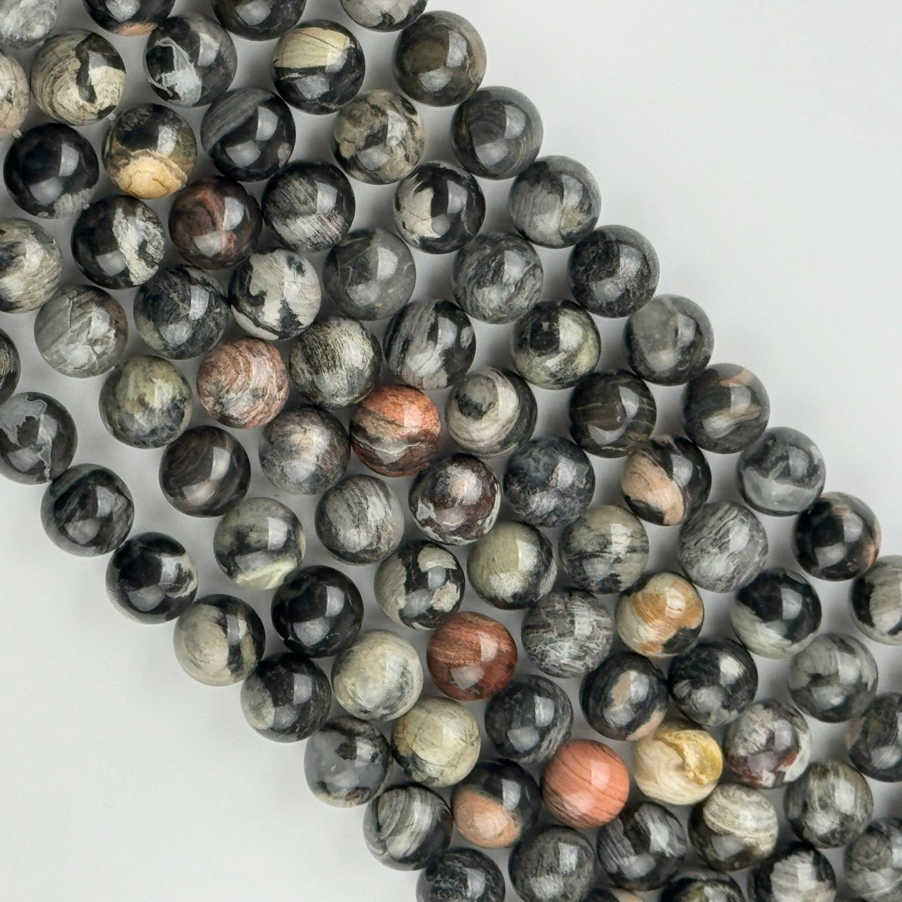 Black Silver Leaf Round Beads image 8