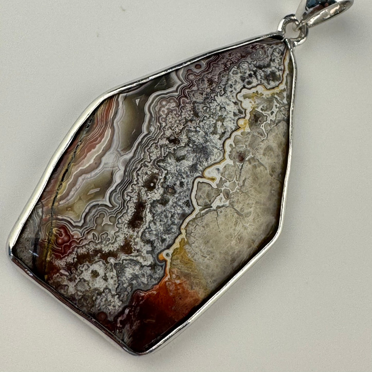 Double-Sided Mexican Crazy Lace Agate 925 Sterling Silver Pendant image 2