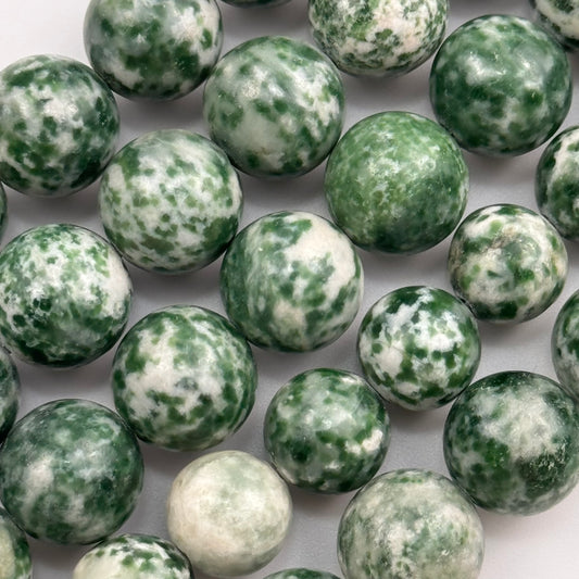 Green Spotted Serpentine Polished Round Beads