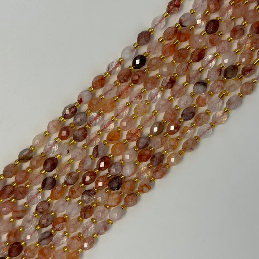 Hematoid Quartz Faceted Barrel  Beads