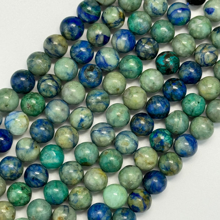 Azurite Stone Beads in blue and green color with round shape and polished finish for jewelry making