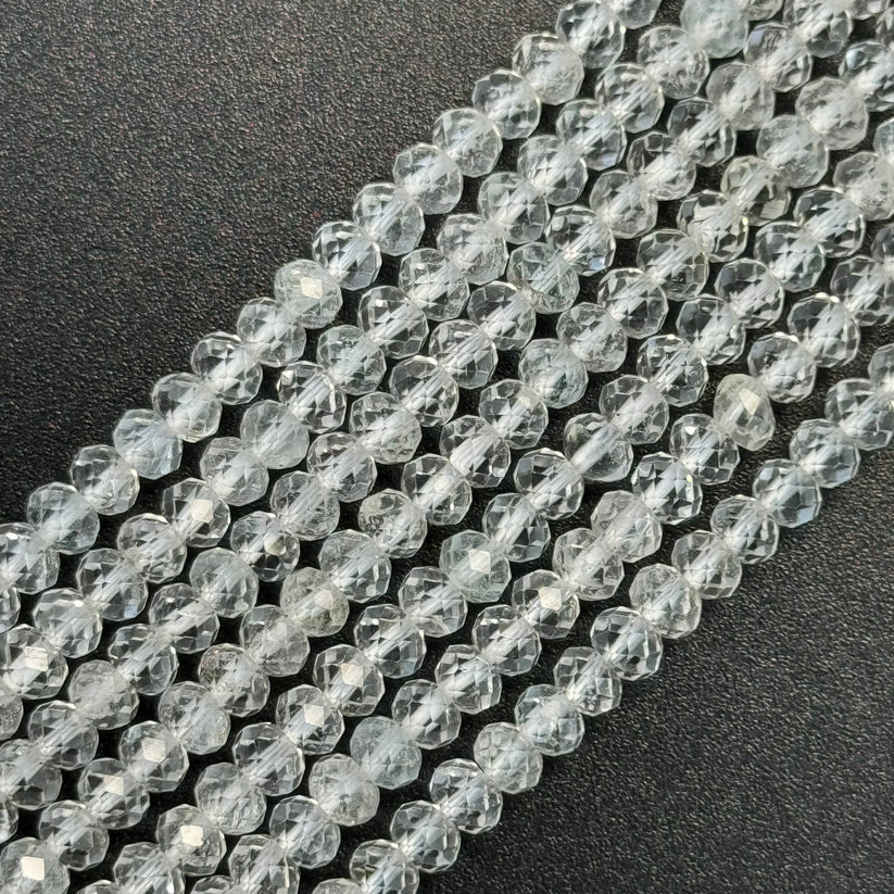 Topaz Faceted Rondelle Beads - Sparkling White Topaz Beads for Jewelry Design