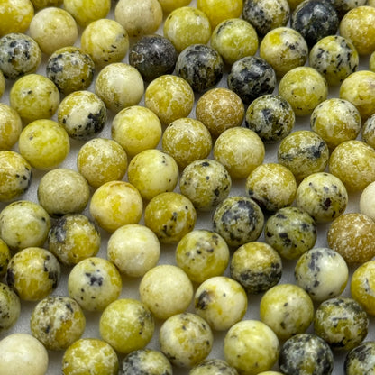 Dendritic Yellow Serpentine Polished Round Beads image 2