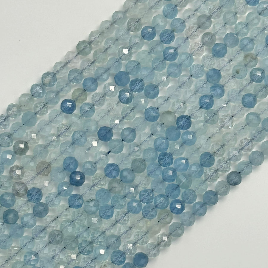 Aquamarine Faceted Round Gemstone Beads - AAA Quality image 0