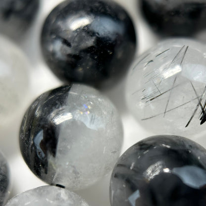 Black Tourmalinated Quartz Polished Round Beads image 7
