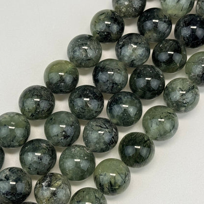 Prehnite with Epidote Polished Round Beads