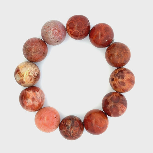 Bracelet: Unique Red Fossilized Coral, Natural Color