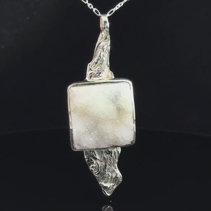 White Druzy Quartz Freeform Pendant