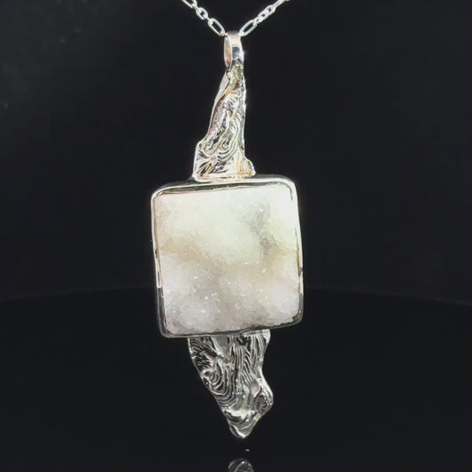 White Druzy Quartz Freeform Pendant