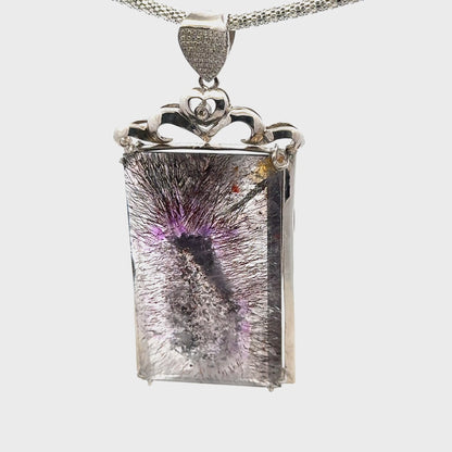 Rare Faceted Sacred Seven with a Single Diamond and CZ Pendant – 925 Sterling Silver – AAAAA  Quality