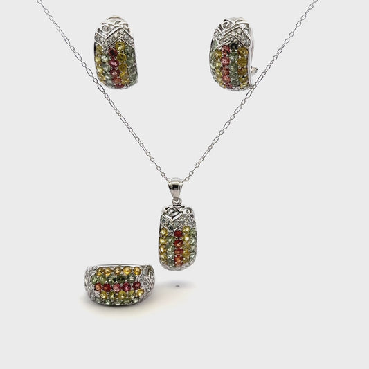 Multi-Color Sapphire & Colorless Cubic Zirconia Jewelry Set