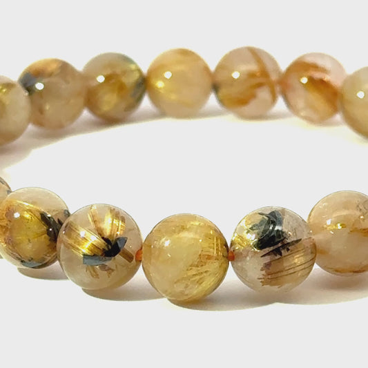 Bracelet: Golden Rutilated With Hemitite Bracelet