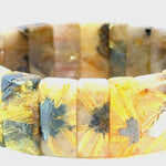 Bracelet: Golden Rutilated Quartz With Hematite Crystal Bangle Bracelet