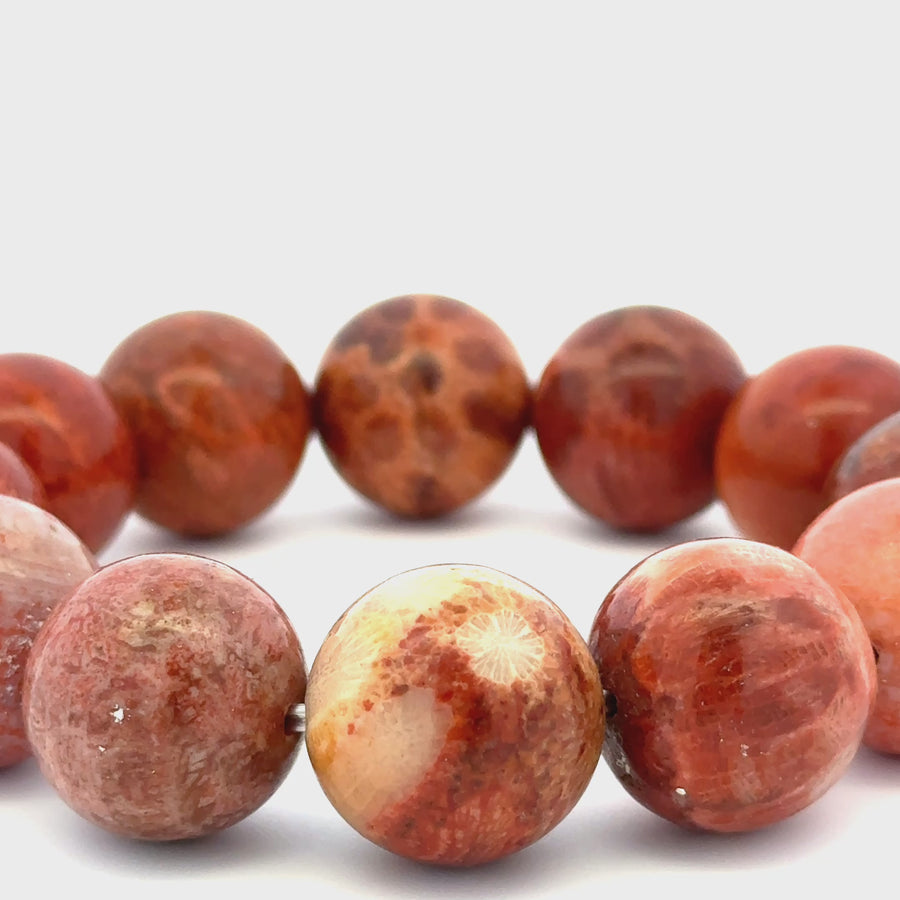 Bracelet: Unique Red Fossilized Coral, Natural Color