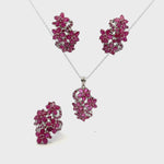 Ruby Jewelry Set – Handmade Natural Ruby Earrings, Pendant & Ring in 925 Sterling Silver, Rhodium Plated (Each Piece Also Sold Separately)