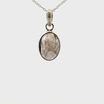 Sacred Seven Oval Pendant Necklace – Checkerboard Faceted Natural Inclusion Crystal in 925 Sterling Silver