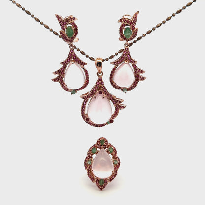 Ruby, Emerald, Star Rose Quartz, 925 Sterling Silver, Rose Gold Plated