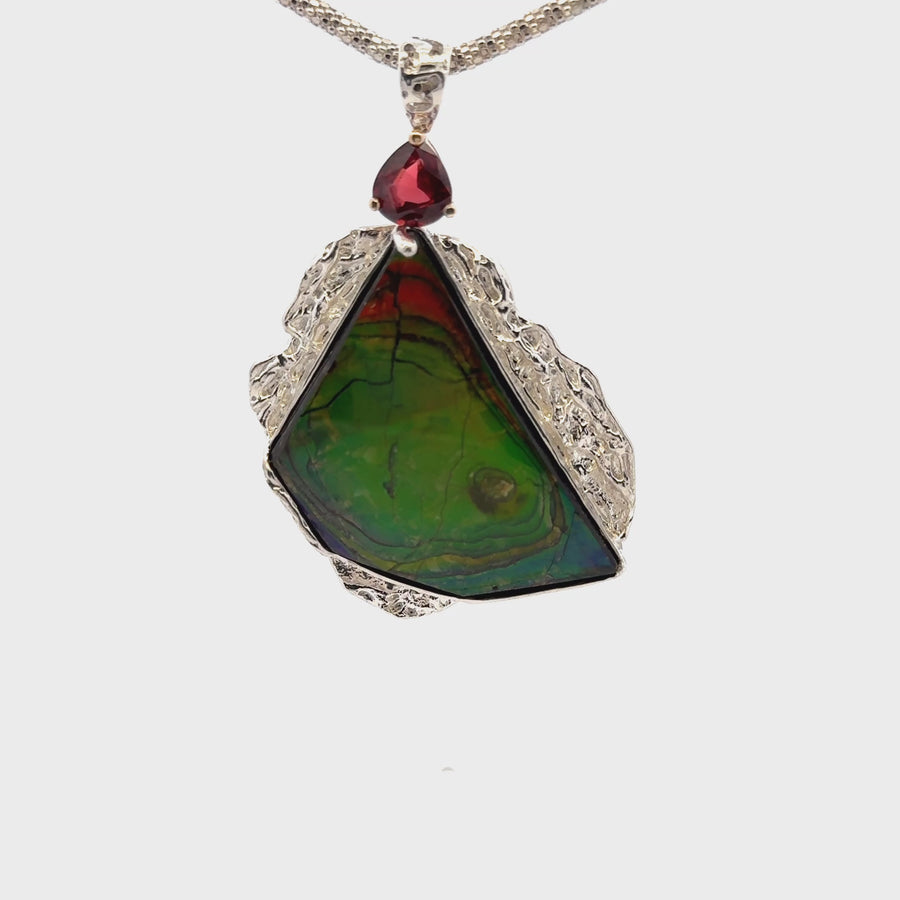 Ammolite & AAAA Raspberry Garnet Pendant